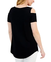 Jm Collection Women's Solid Short-Sleeve Cold-Shoulder Top, Created for Macy's
