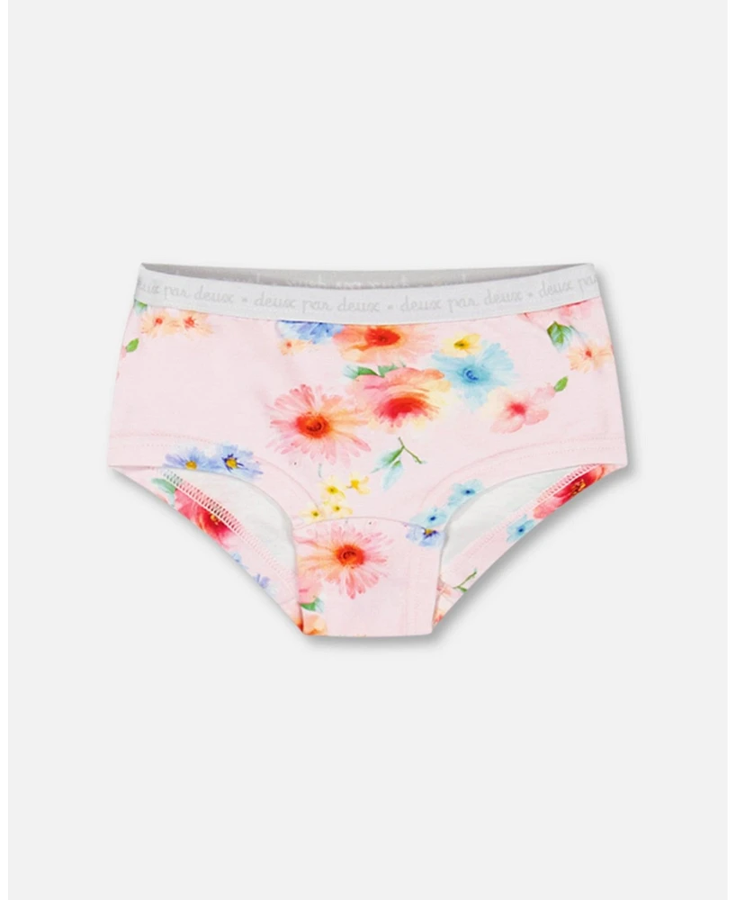 Girl Organic Cotton Boyshort Pantie Light Pink Printed Flowers - Toddler|Child