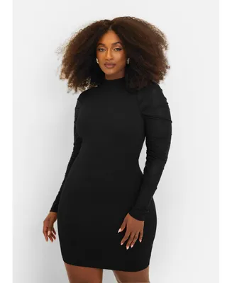 Rebdolls Women's Plus Believe Me Mesh Long Sleeve Mini Bodycon Dress