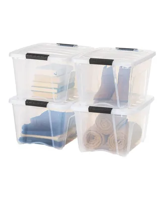 Iris Usa 32 Quart Stackable Plastic Storage Bins with Lids and Latching Buckles, 4 Pack Clear, Containers with Lids and Latches
