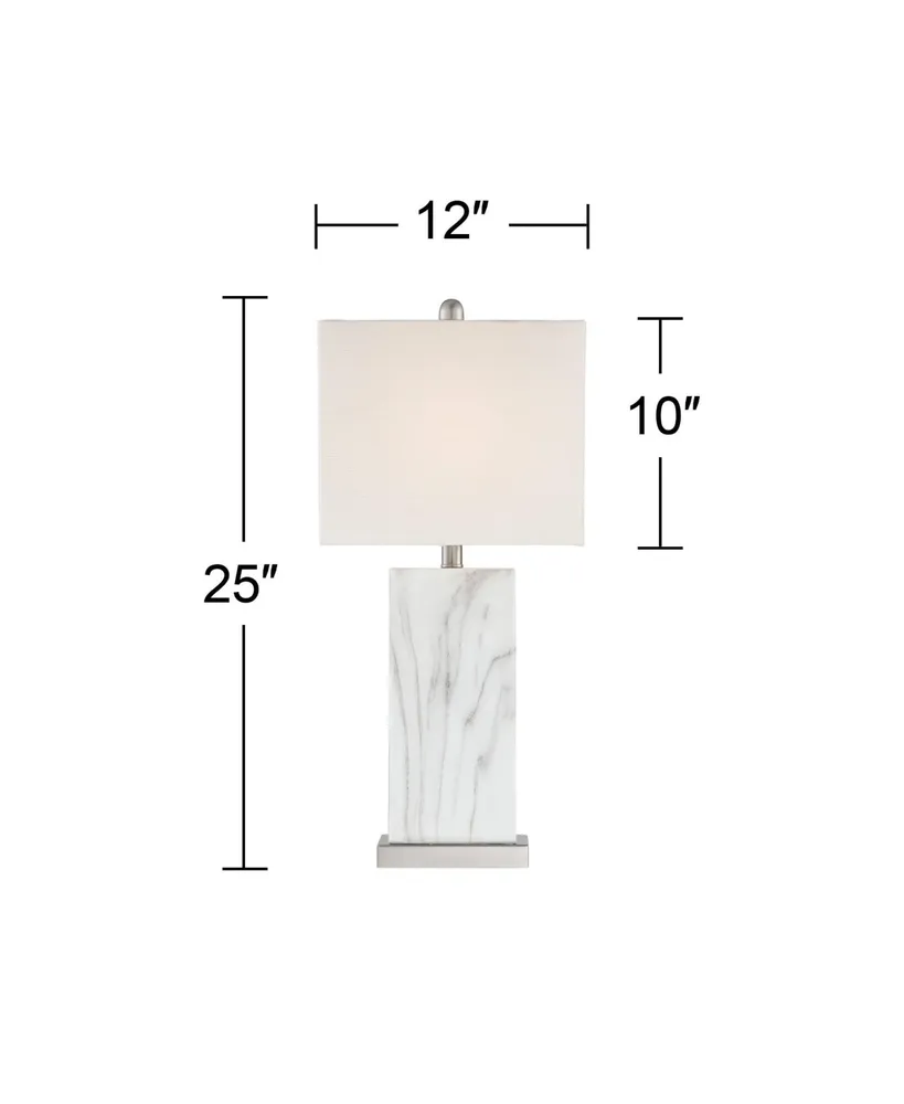 Connie Mid Century Modern Table Lamps 25" High Set of 2 with Usb Charging Port White Faux Marble Rectangular Shade for Living Room Desk Bedroom House