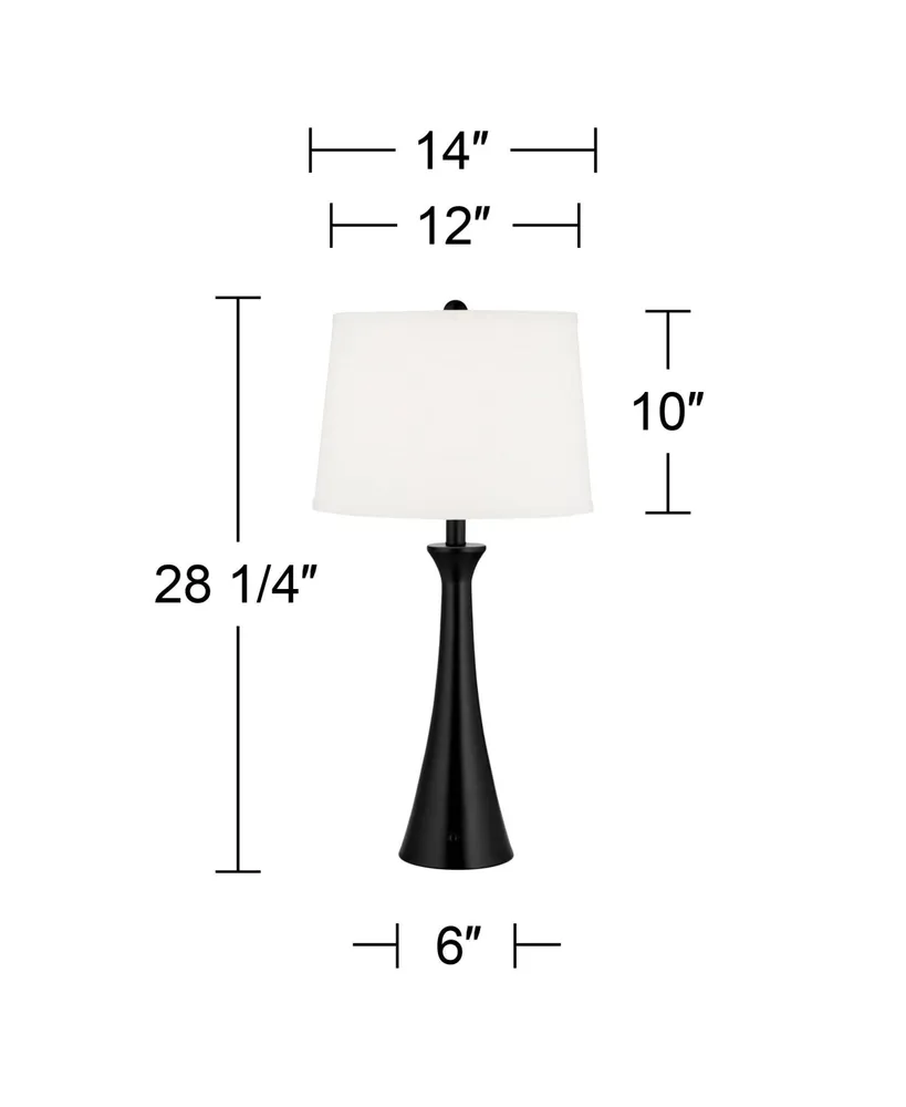 Karl Modern Table Lamps 28 1/4" Tall Set of 2 with Usb and Ac Power Outlet in Base Black Metal White Fabric Drum Shade for Bedroom Living Room House B