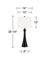 Karl Modern Table Lamps 28 1/4" Tall Set of 2 with Usb and Ac Power Outlet in Base Black Metal White Fabric Drum Shade for Bedroom Living Room House B