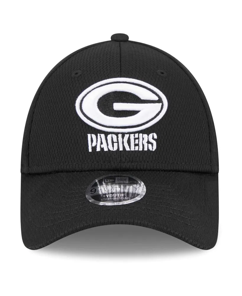 Youth Boys and Girls New Era Black Green Bay Packers Main B-Dub 9FORTY Adjustable Hat