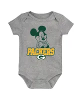 Baby Boys and Girls Green, Gold, Gray Green Bay Packers Three-Piece Disney Game Time Bodysuit Set