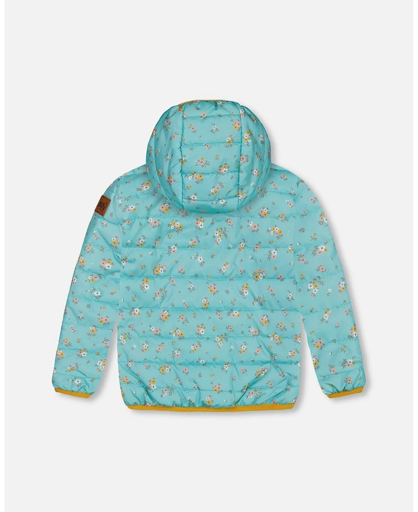 Girl Quilted Mid-Season Jacket Little Flowers Print