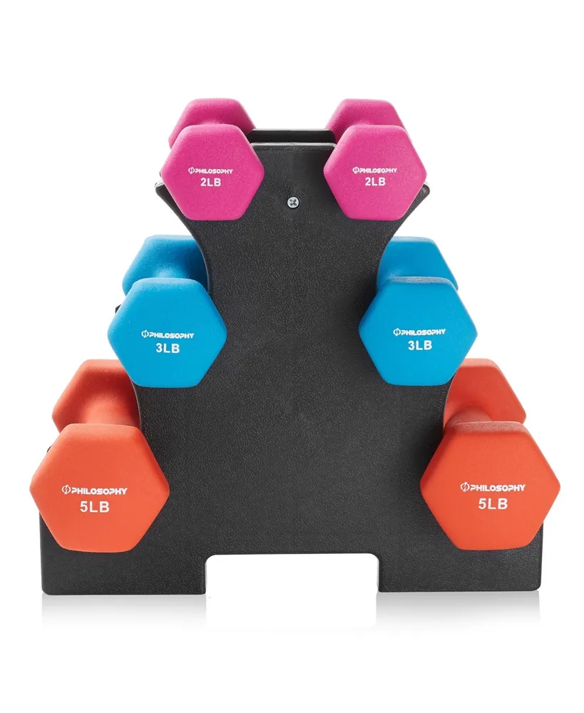 Philosophy Gym Neoprene Dumbbell Hand Weights with Stand, 20 lbs (2 lb, 3 lb, 5 lb Pairs)