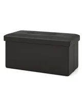 Folding Storage Ottoman Upholstered Rectangle Footstool Pvc Leather 22.5 Gallon