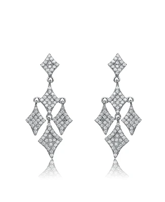 Sterling Silver White Gold Plated Cubic Zirconia Chandelier Dangling Earrings