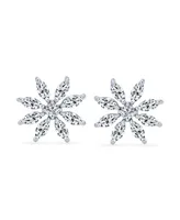 Bling Jewelry Elegant Holiday Marquise Cz Christmas Flower Snowflake Stud Earrings For Women 's Sterling Silver