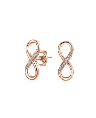 Bling Jewelry Classic Cubic Zirconia Eternity Cz Accent Pave Romantic Love Knot Symbol Eternity Infinity Stud Earrings Girlfriend Rose Gold Plated Ste