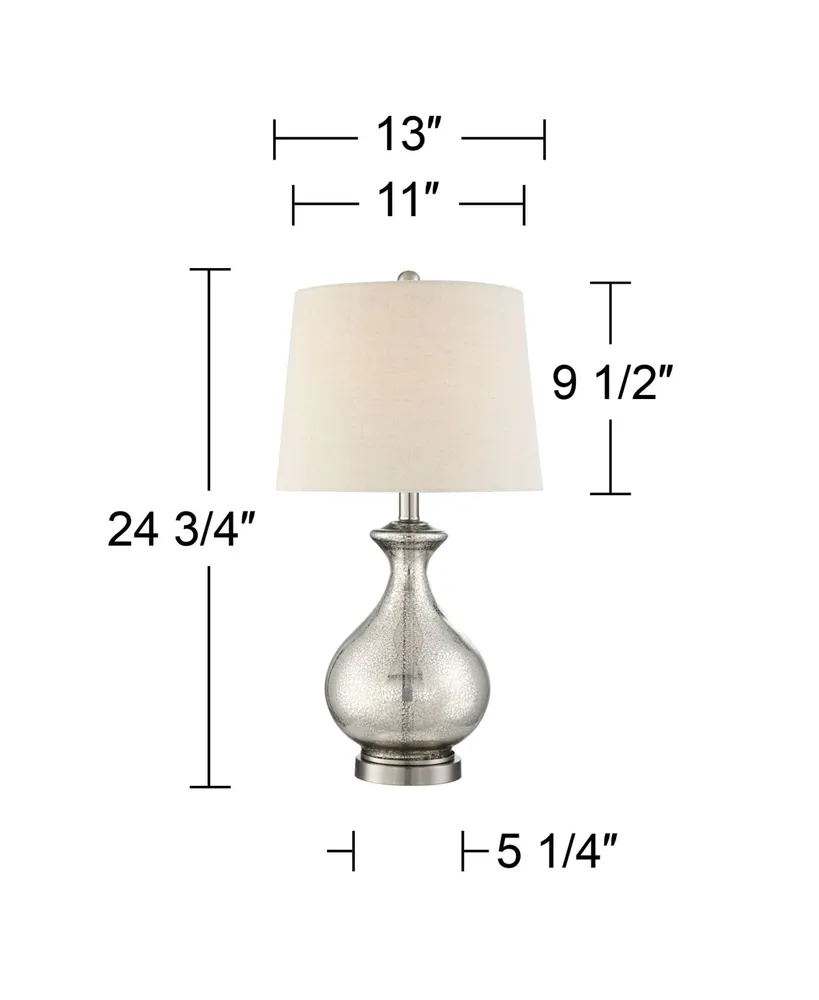 Albert Modern Table Lamp 24 3/4" High Mercury Glass Silver Gourd Oatmeal Tapered Drum Shade Decor for Bedroom Living Room House Home Bedside Nightstan
