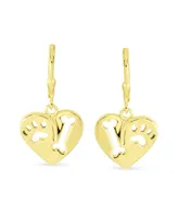 Bling Jewelry I Love My Dog Heart Shape Cut Out Puppy Pet Bone Animal Lover Paw Print Drop Dangle Lever back Earrings Gold Plated Sterling Silver