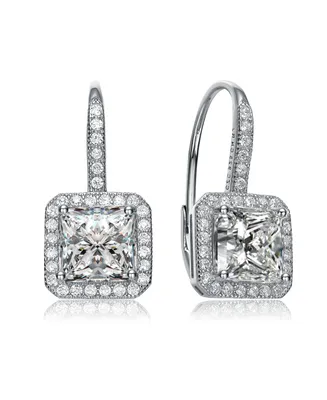 Genevive Sterling Silver Cubic Zirconia Square Cushion Drop Earrings