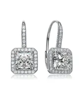 Sterling Silver Cubic Zirconia Square Cushion Drop Earrings