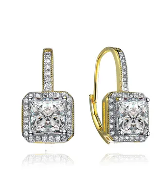 Genevive Sterling Silver Cubic Zirconia Square Cushion Drop Earrings