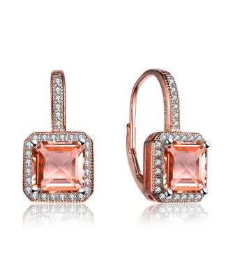 Genevive Sterling Silver Cubic Zirconia Square Cushion Drop Earrings