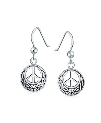 Bling Jewelry Retro Symbol Celtic Knotwork Celtic Irish Love Knot Peace Sign Drop Earrings For Women Oxidized Sterling Silver Fish Hook