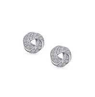 Love Knot Work Stud Earrings For Women Pave Cz Button Style Pierced Ears .925 Sterling Silver