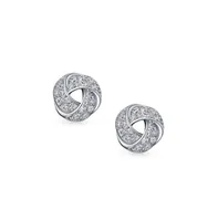 Bling Jewelry Love Knot Work Stud Earrings For Women Pave Cz Button Style Pierced Ears Sterling Silver