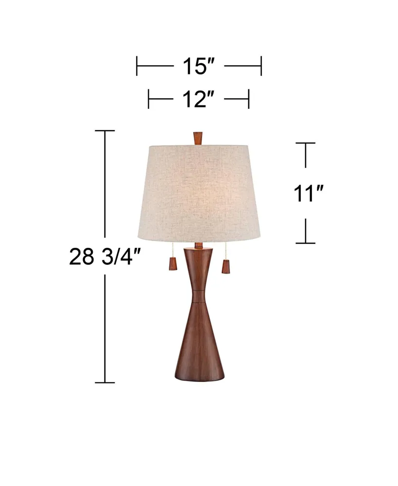 Omar Modern Table Lamp 28 3/4" Tall Warm Brown Wood Hourglass Oatmeal Fabric Tapered Drum Shade for Bedroom Living Room House Home Bedside Nightstand
