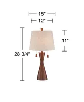 Omar Modern Table Lamp 28 3/4" Tall Warm Brown Wood Hourglass Oatmeal Fabric Tapered Drum Shade for Bedroom Living Room House Home Bedside Nightstand