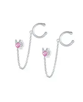 Bling Jewelry Helix Chain Cable Ear Cuff Cartilage Earlobe Tiny Cz Pink Heart Earrings For Women Sterling Silver