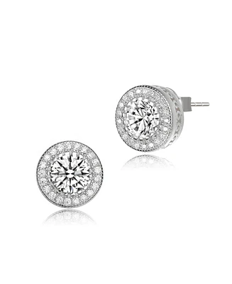 Modern Sterling Silver Cubic Zirconia Round Stud Earrings