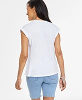 I.n.c. International Concepts Women's Embellished Cotton Top, Created for Macy's