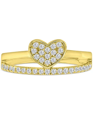 Cubic Zirconia Heart Cluster Split Shank Ring 14k Gold-Plated Sterling Silver