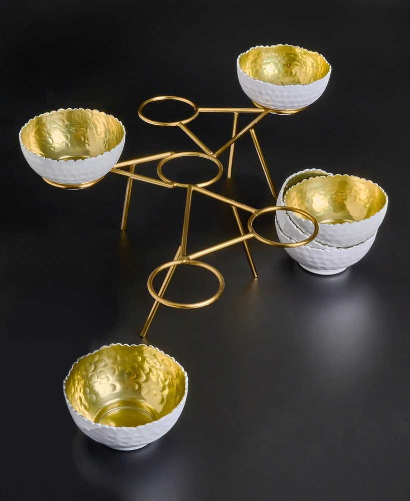 Godinger Signature Collection Enamel Gold-Tone Stainless Bowls on Stand