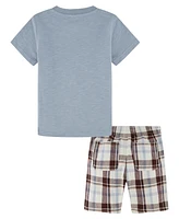 Kids Headquarters Baby Boys Short Sleeve T-shirt and Prewashed Plaid Shorts Set