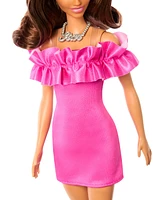 Barbie Fashionistas Doll 217 with Brown Wavy Hair and Pink Dress, 65th Anniversary