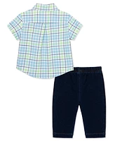 Little Me Baby Boys Plaid Button Front Shirt and Pants Set