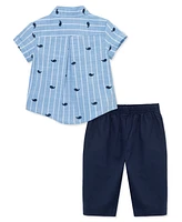 Little Me Baby Boys Whales Button Front Shirt and Pants Set