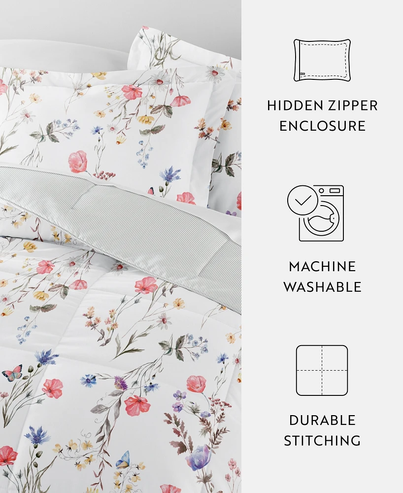 ienjoy Home Meadow Floral Stripe 3-Piece Comforter Set, Full/Queen