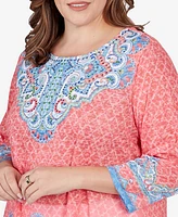 Ruby Rd. Plus Embellished Guava Border Print Sublimation Top