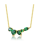 Genevive Sterling Silver 14k Yellow Gold Plated Mixed Cut Green Cubic Zirconia Cluster Necklace