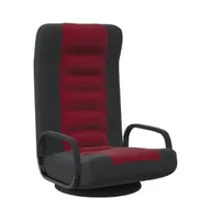 Swivel Floor Chair Black and Wine Red Fabric