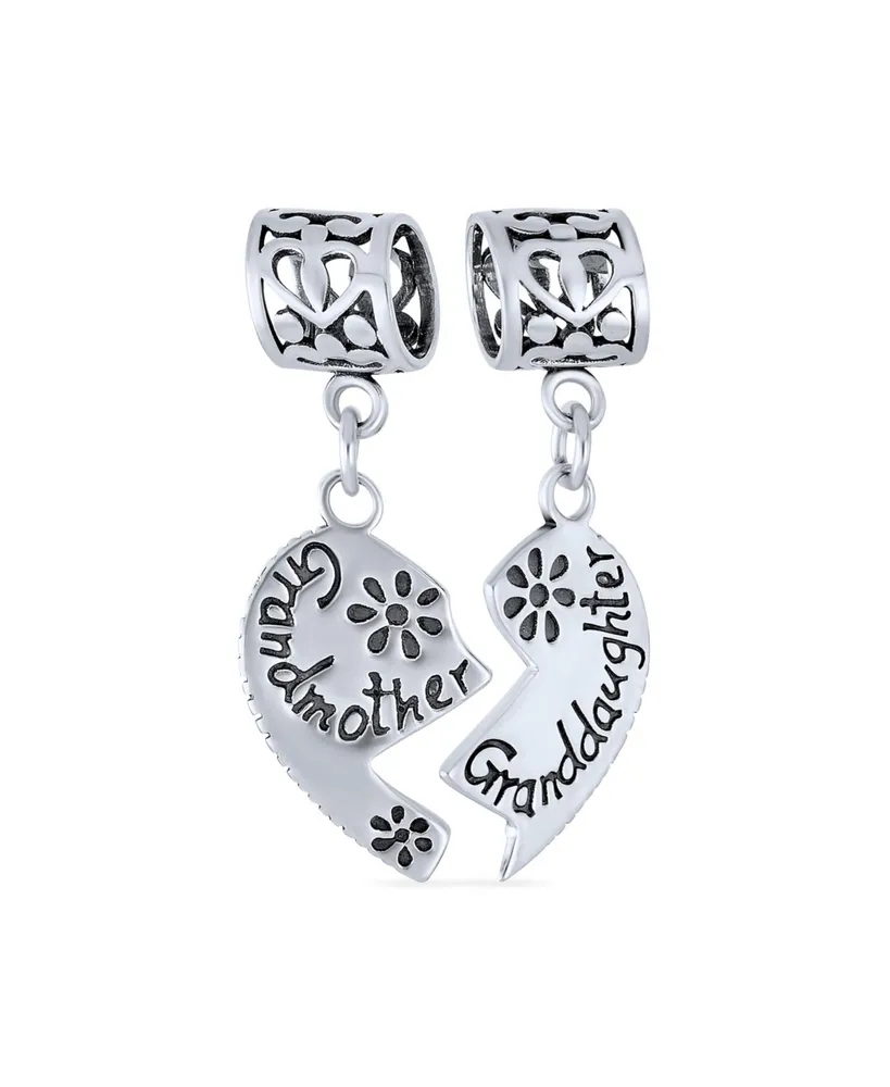 Bling Jewelry Bff Puzzle Two Piece Split Heart Shape Words Grandmother Granddaughter Dangle Bead Charm Oxidized Sterling Silver Fits European Bracelet