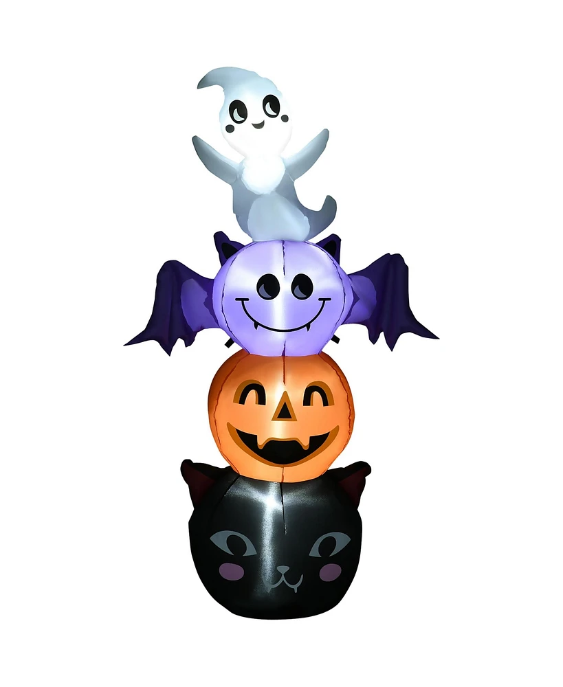 Homcom 6FT Halloween Inflatable Led Ghost Bat Pumpkin Black Cat Totem Pole - Multi