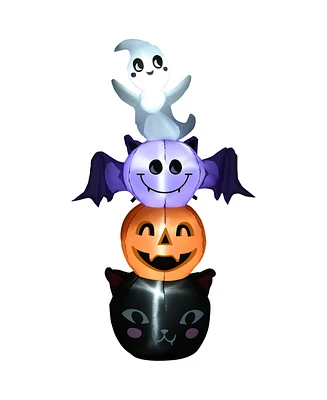 Homcom 6FT Halloween Inflatable Led Ghost Bat Pumpkin Black Cat Totem Pole - Multi