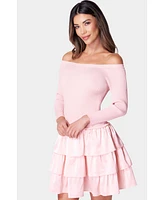 Bebe Women's Off The Shoulder Tiered Dress - XXSmall