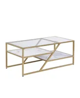 Simplie Fun Golden Coffee Table With Storage Shelf, Tempered Glass Coffee Table With Metal Frame For Living Room Bedroom