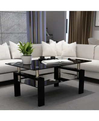 Simplie Fun Modern Black Glass Coffee Table Set for Living Room