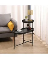 Simplie Fun 2-Tier Black Side Table With Storage Sofa Table For Living Room Metal Frame & Wooden Desk End Table