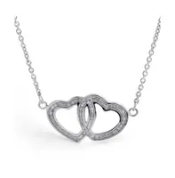 Bff Lover Romantic Couples Station Interlocking Open Hearts Pendant Necklace for Women Girlfriend - Genuine .925 Sterling Silver