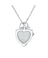 Bling Jewelry Romantic Opulence Gemstone Heart Shape White Created Opal Cz Rose Flower Accent Pendant Necklace Sterling Silver October Birthstone 16