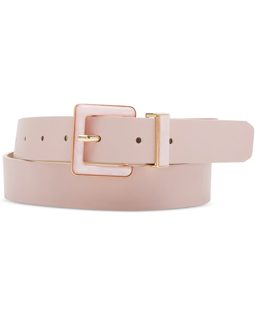 Steve Madden Women's Imitation Pearl Inlay Faux-Leather Belt