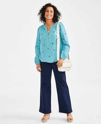 Style Co Womens Embroidered Gauze Blouse Wide Leg Jeans Created For Macys